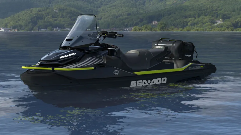 Sea-Doo Explorer Pro 2027, Iceland Grey, вид спереди слева