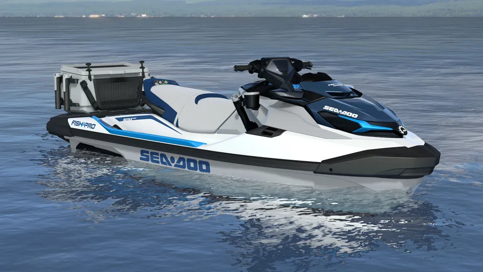 Sea-Doo FishPro Sport 170 2027, White / Gulfstream Blue, вид спереди справа
