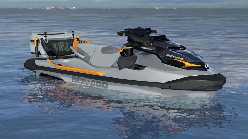 Sea-Doo FishPro Trophy 170 2027, Shark Grey / Orange Crush, вид спереди справа