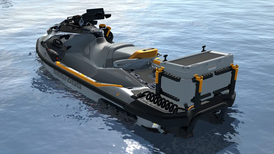Sea-Doo FishPro Trophy 170 2027, Shark Grey / Orange Crush, вид сзади слева