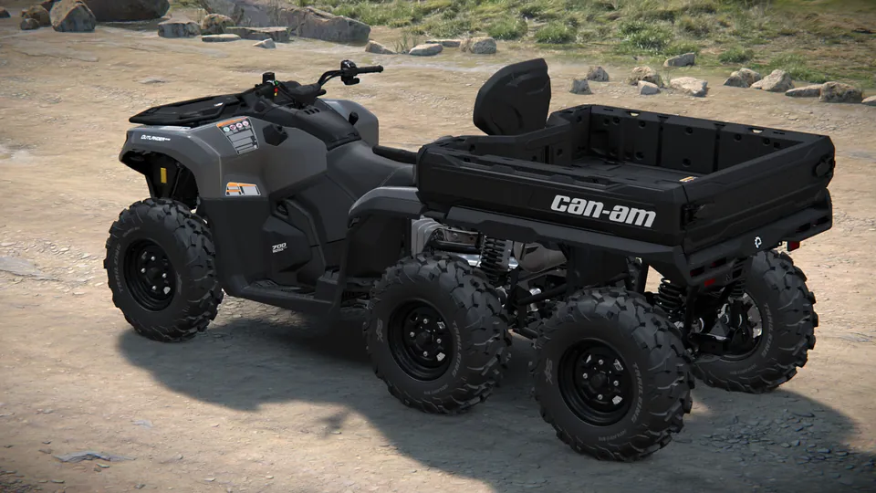 Can-Am Outlander MAX 6x6 DPS 2027, Granite Grey, вид сзади слева