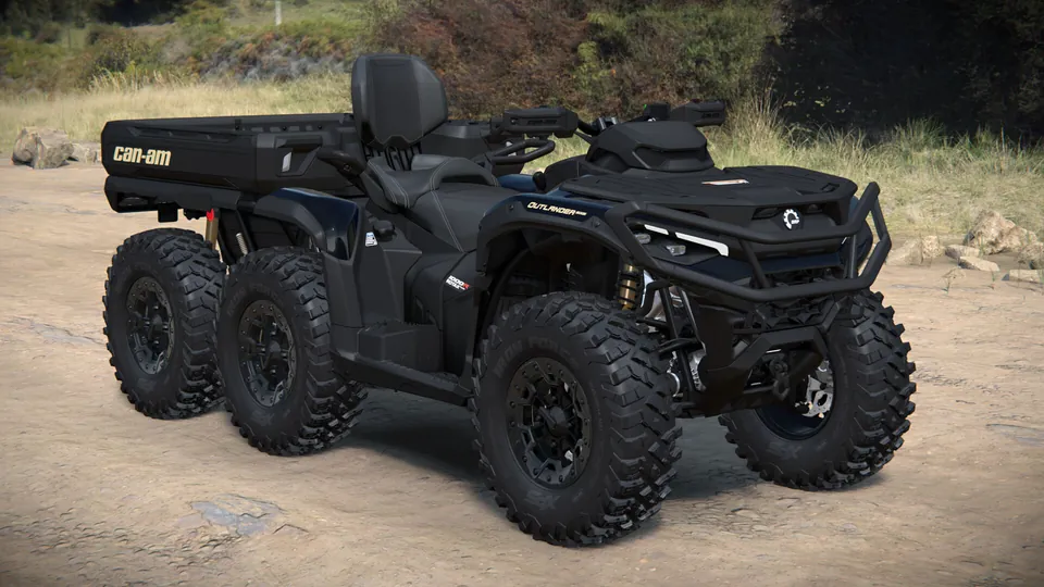 Can-Am Outlander MAX 6x6 Backcountry 1000R 2027, Stealth Black, вид спереди справа