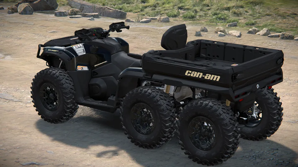 Can-Am Outlander MAX 6x6 Backcountry 1000R 2027, Stealth Black, вид сзади слева