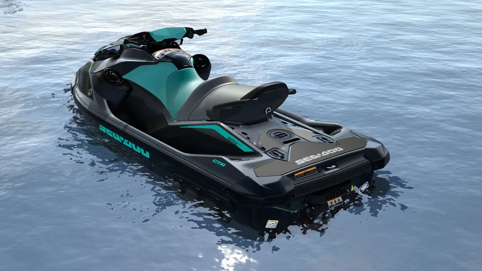 Sea-Doo GTR 230 2027, Eclipse Black / Reef Blue, вид сзади слева