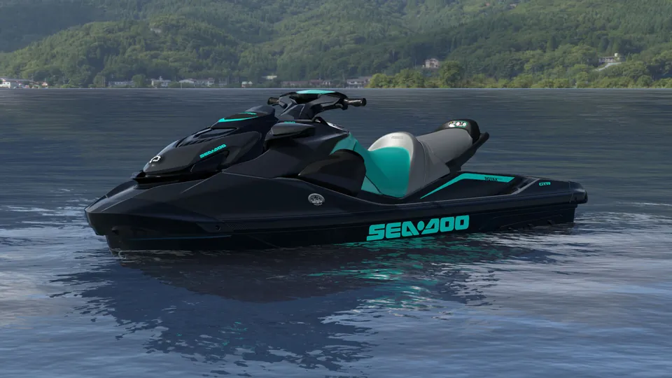 Sea-Doo GTR 230 2027, Eclipse Black / Reef Blue, вид спереди слева