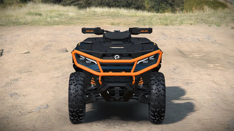Can-Am Outlander XT-P 2027, Dusty Navy & Orange Crush, вид спереди