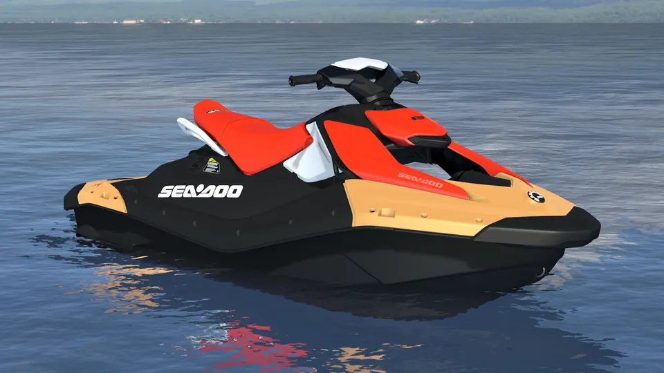 Sea-Doo Spark 2-up 2027, Sunrise Orange / Dragon Red, вид спереди справа