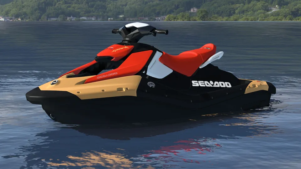 Sea-Doo Spark 2-up 2027, Sunrise Orange / Dragon Red, вид спереди слева