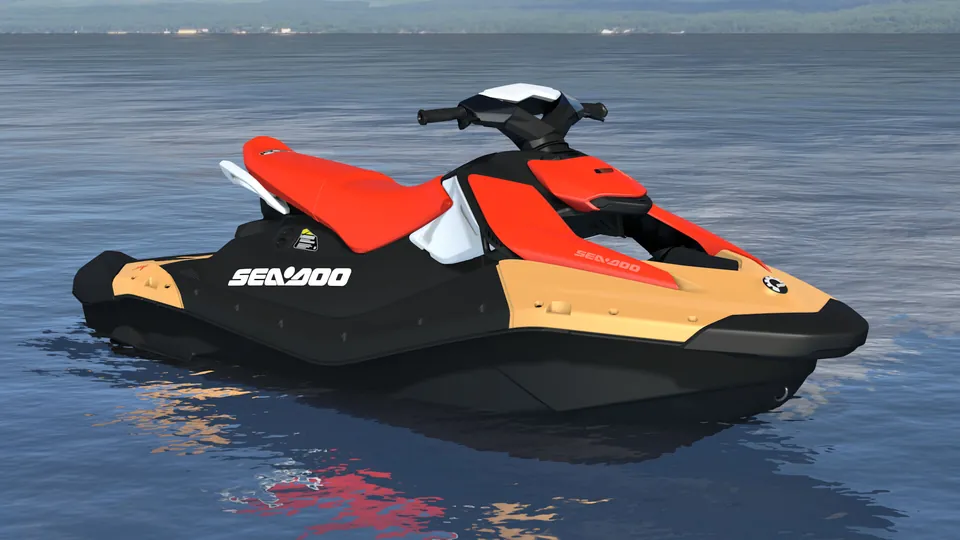Sea-Doo Spark 3-up 2027, Sunrise Orange / Dragon Red, вид спереди справа