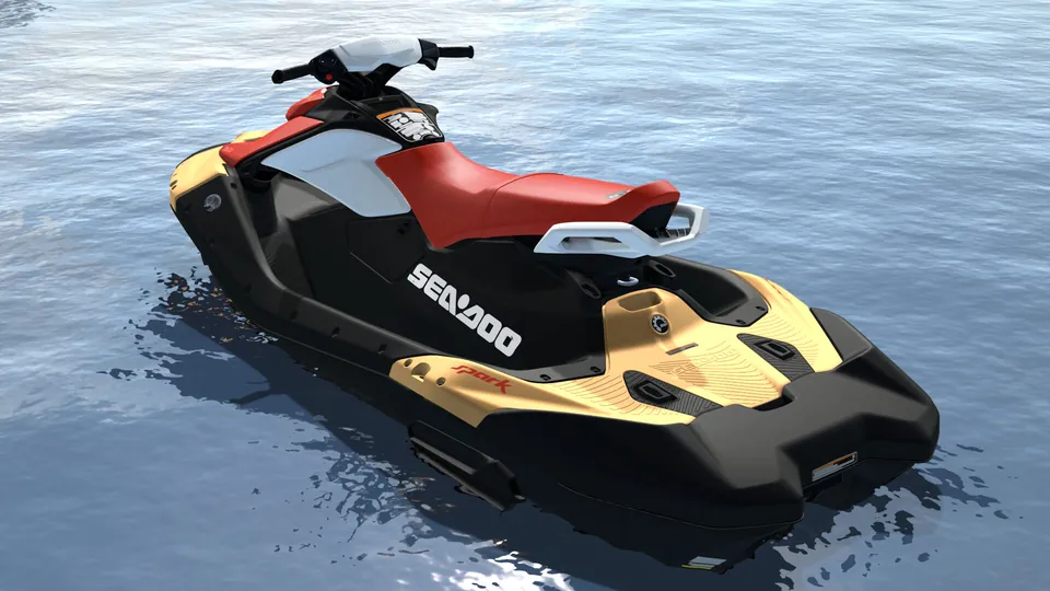 Sea-Doo Spark 3-up 2027, Sunrise Orange / Dragon Red, вид сзади слева