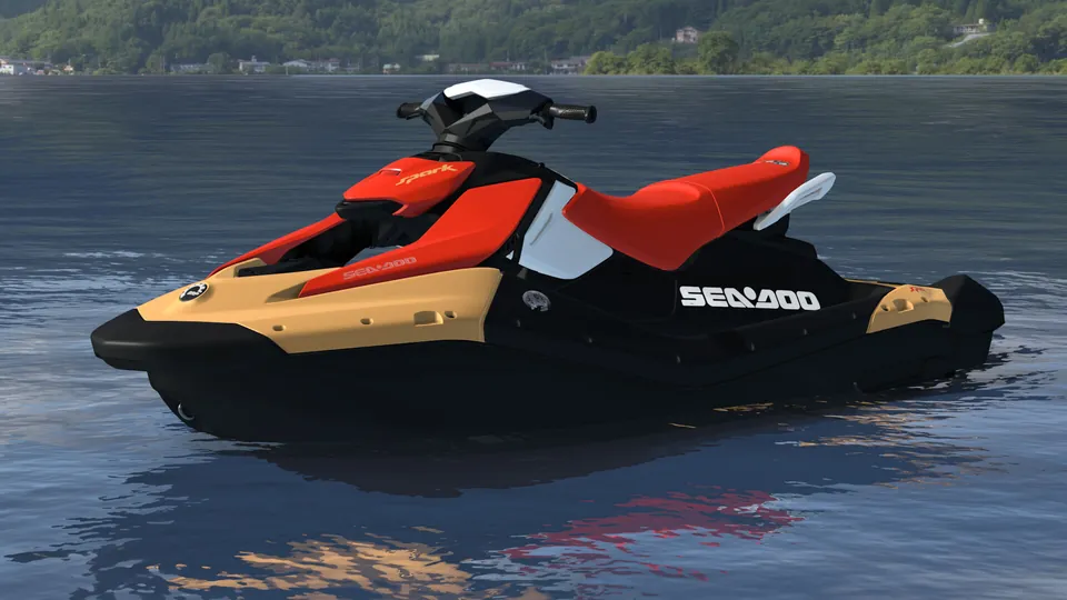 Sea-Doo Spark 3-up 2027, Sunrise Orange / Dragon Red, вид спереди слева