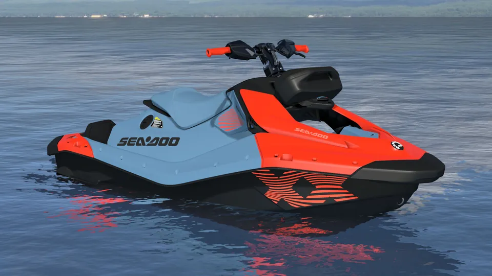 Sea-Doo Spark X Trixx 1-up 2027, Blue Mist / Coral Blast, вид спереди справа
