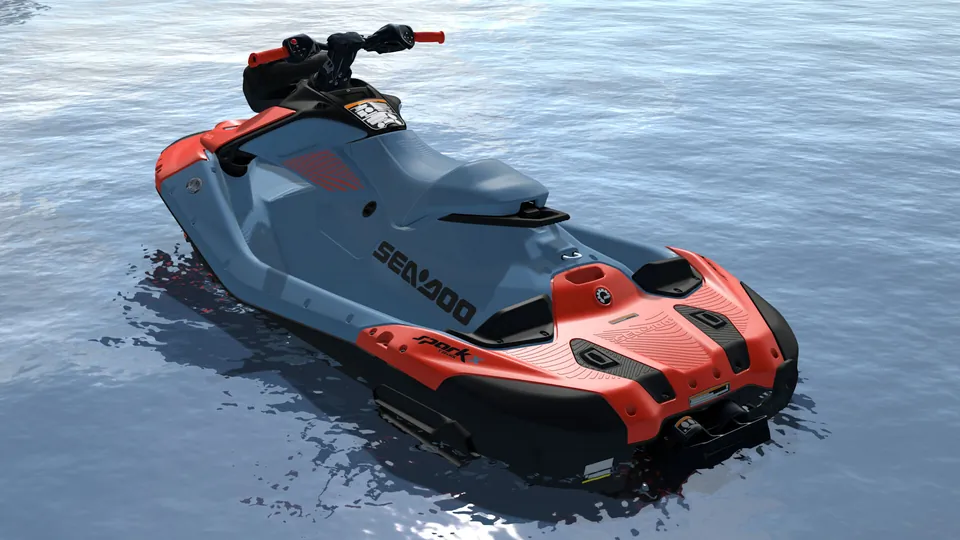 Sea-Doo Spark X Trixx 1-up 2027, Blue Mist / Coral Blast, вид сзади слева