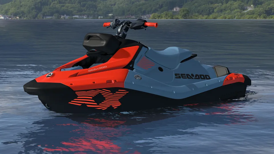 Sea-Doo Spark X Trixx 1-up 2027, Blue Mist / Coral Blast, вид спереди слева