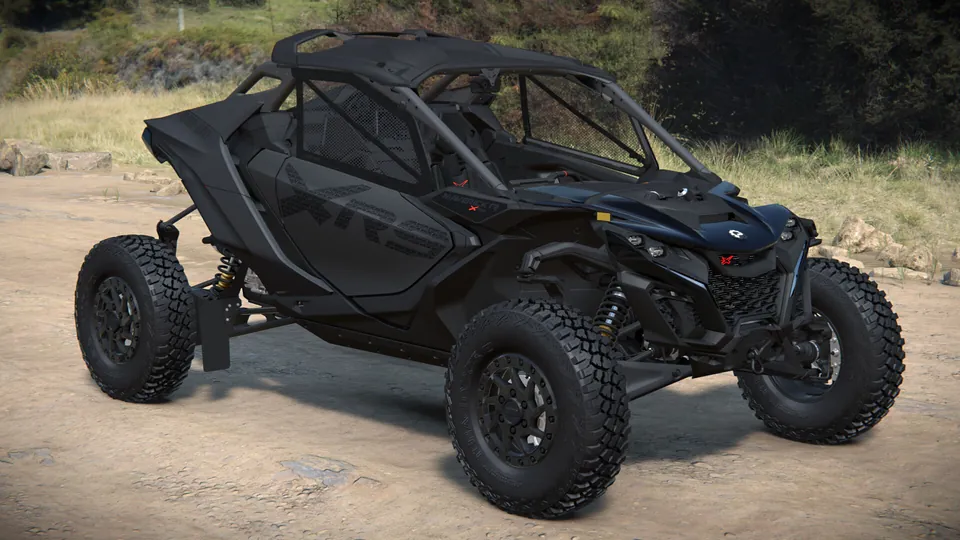 Can-Am Maverick R X rs 2027, Triple Black, вид спереди справа