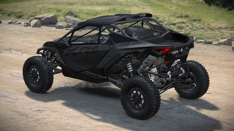Can-Am Maverick R X rs 2027, Triple Black, вид сзади слева
