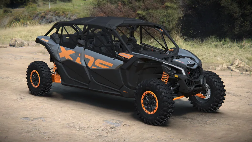 Can-Am Maverick X3 MAX X ds 2027, Dolomite Grey & Orange Crush, вид спереди справа