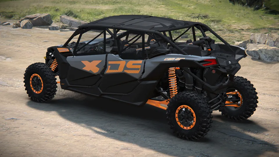 Can-Am Maverick X3 MAX X ds 2027, Dolomite Grey & Orange Crush, вид сзади слева