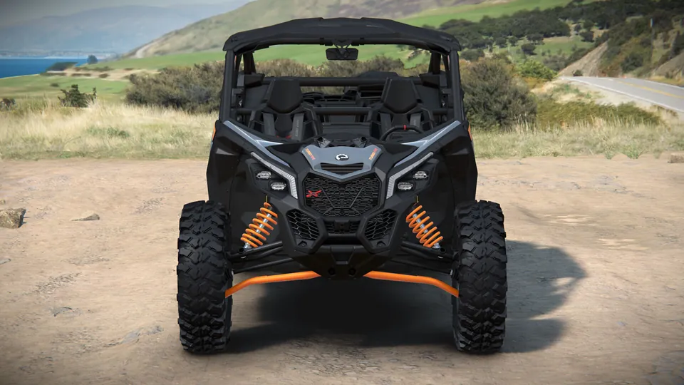 Can-Am Maverick X3 MAX X ds 2027, Dolomite Grey & Orange Crush, вид спереди