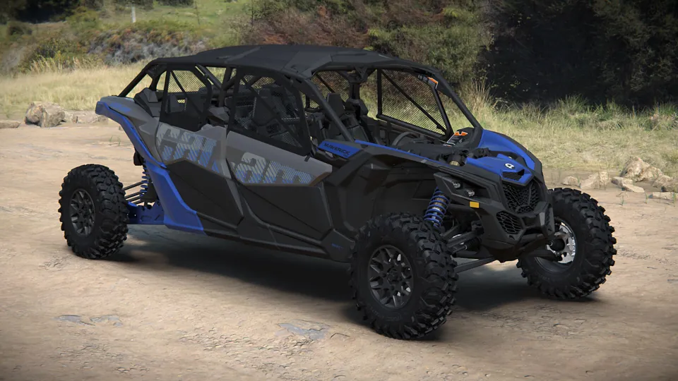Can-Am Maverick X3 MAX RS 2027, Dazzling Blue, вид спереди справа