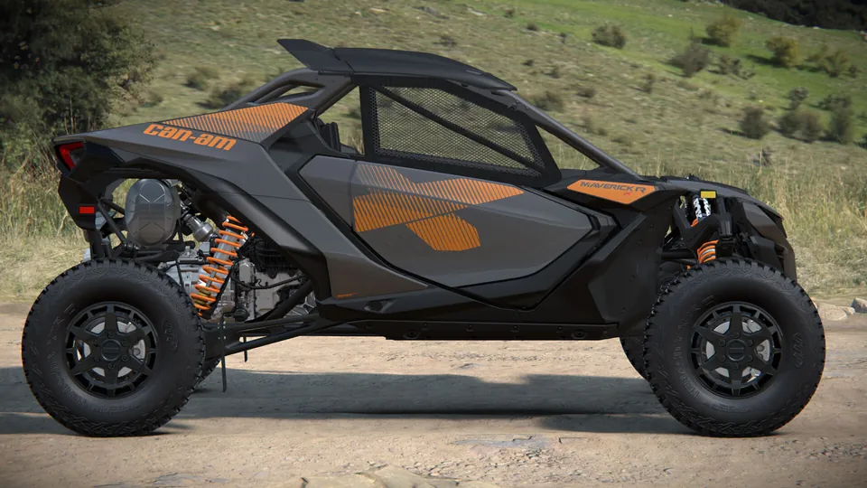 Can-Am Maverick R X 2027, Granite Grey & Orange Crush, вид сбоку