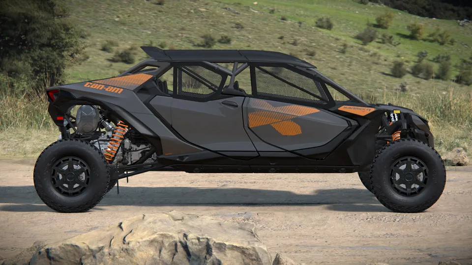 Can-Am Maverick R MAX X 2027, Granite Grey & Orange Crush, вид сбоку