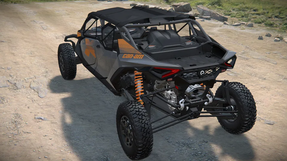 Can-Am Maverick R MAX X 2027, Granite Grey & Orange Crush, вид сзади слева