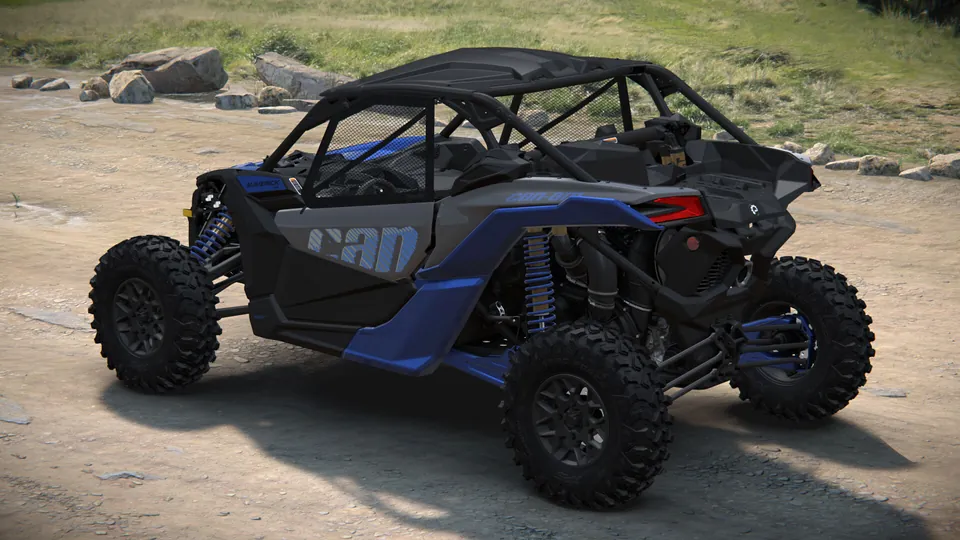 Can-Am Maverick X3 RS 2027, Dazzling Blue, вид сзади слева