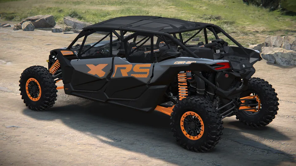 Can-Am Maverick X3 MAX X rs 2027, Dolomite Grey & Orange Crush, вид сзади слева