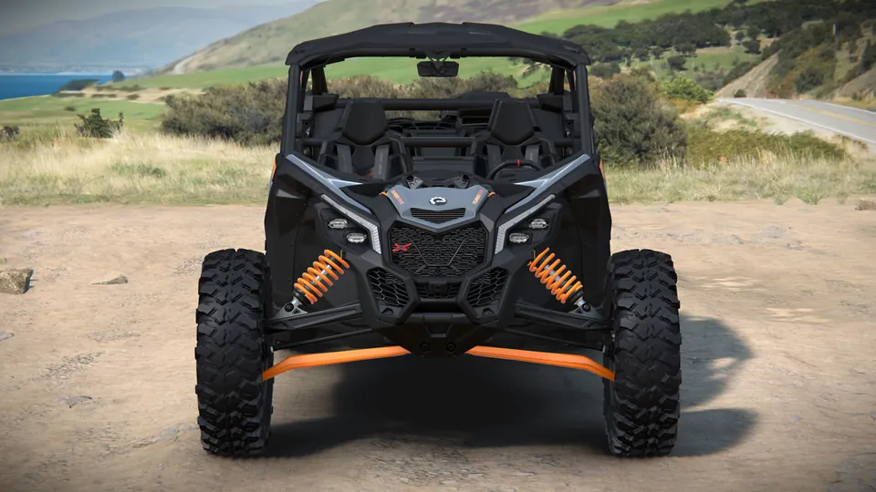 Can-Am Maverick X3 MAX X rs 2027, Dolomite Grey & Orange Crush, вид спереди