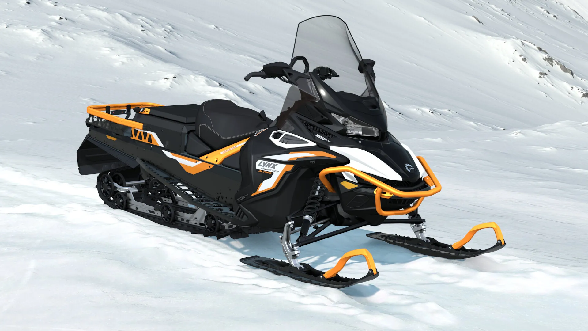 Lynx 59 Ranger Alpine 2027, Bright White / Orange Crush, вид спереди справа