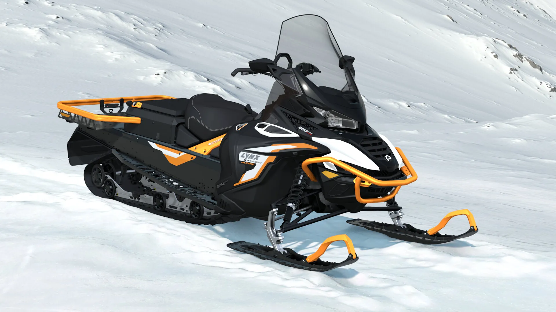 Lynx 69 Ranger Alpine 2027, Bright White / Orange Crush, вид спереди справа