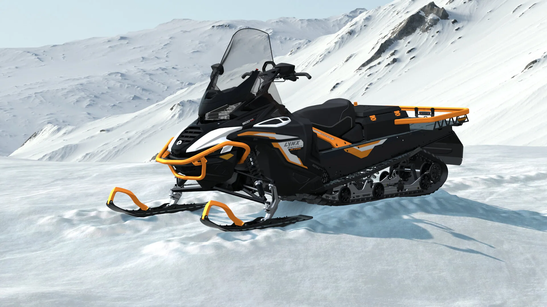 Lynx 69 Ranger Alpine 2027, Bright White / Orange Crush, вид спереди слева
