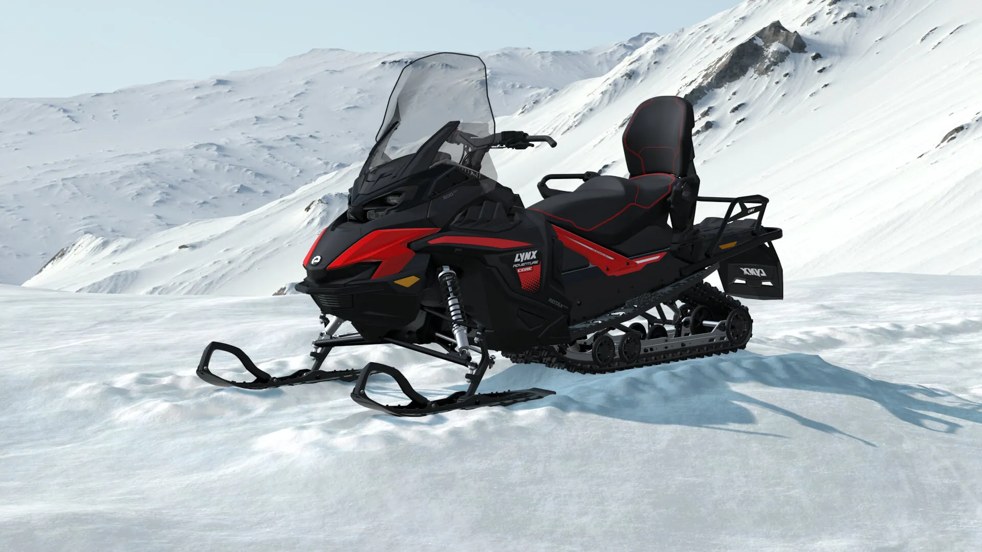 Lynx Adventure Core 2027, Viper Red / Black, вид спереди слева