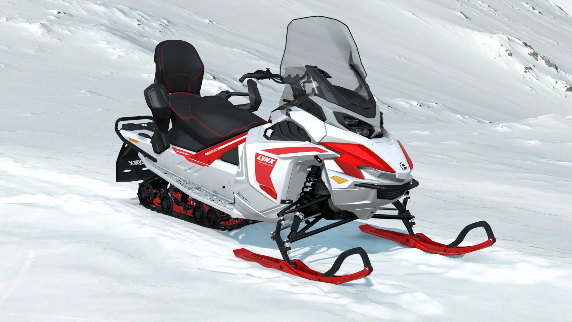 Lynx Adventure Electric 2027, Bright White / Viper Red, вид спереди справа