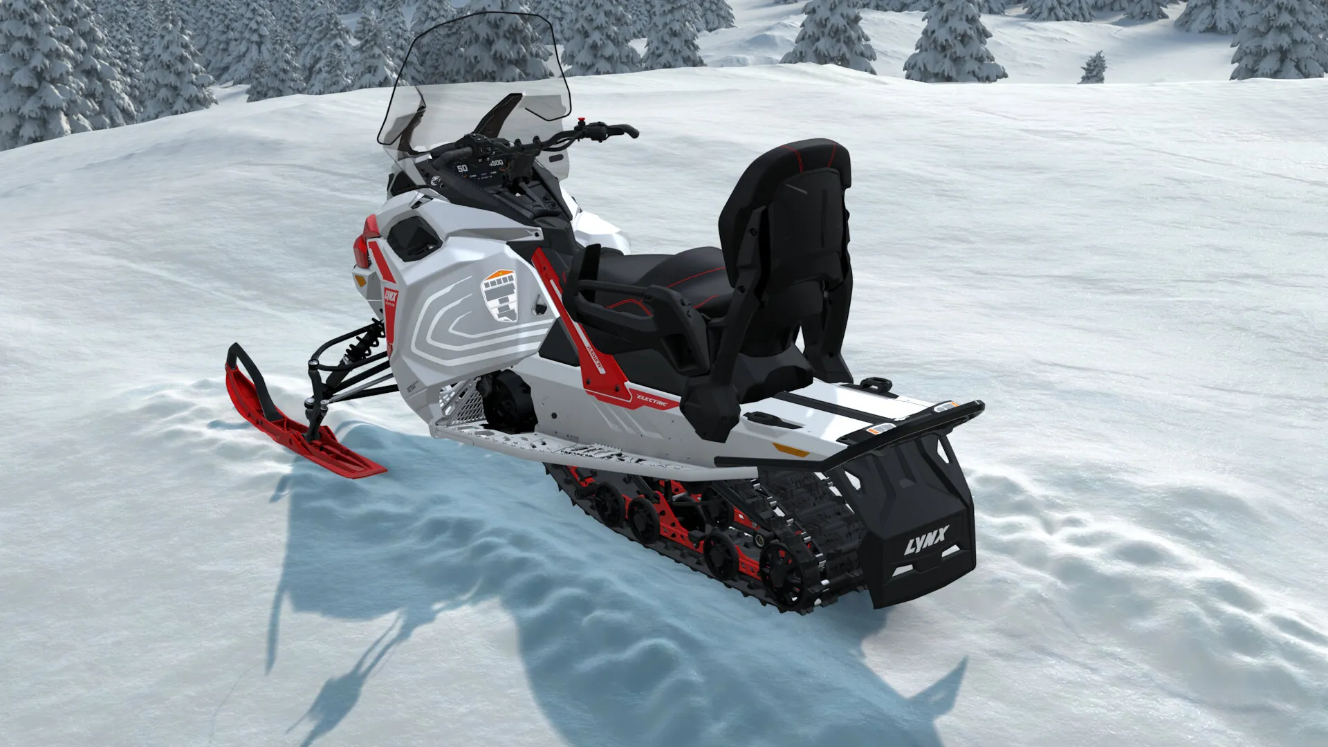 Lynx Adventure Electric 2027, Bright White / Viper Red, вид сзади слева