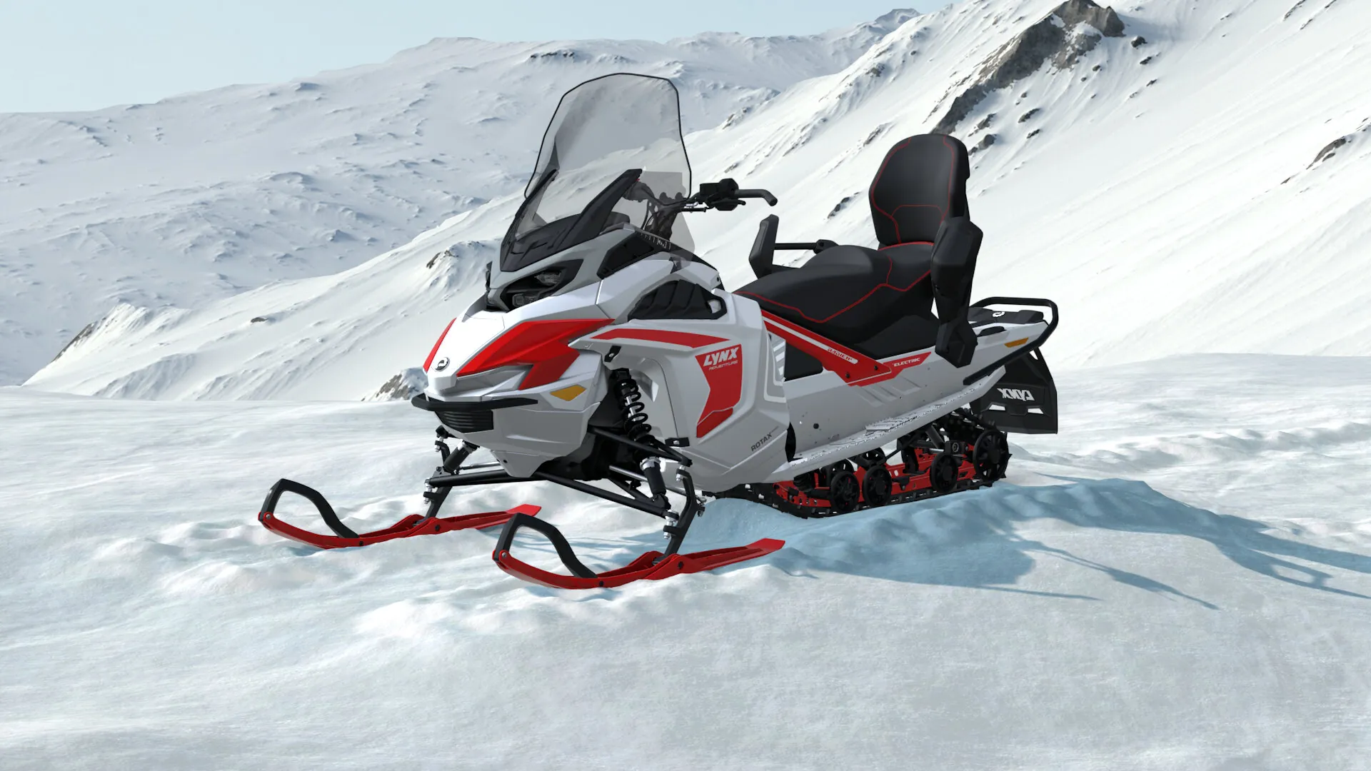 Lynx Adventure Electric 2027, Bright White / Viper Red, вид спереди слева