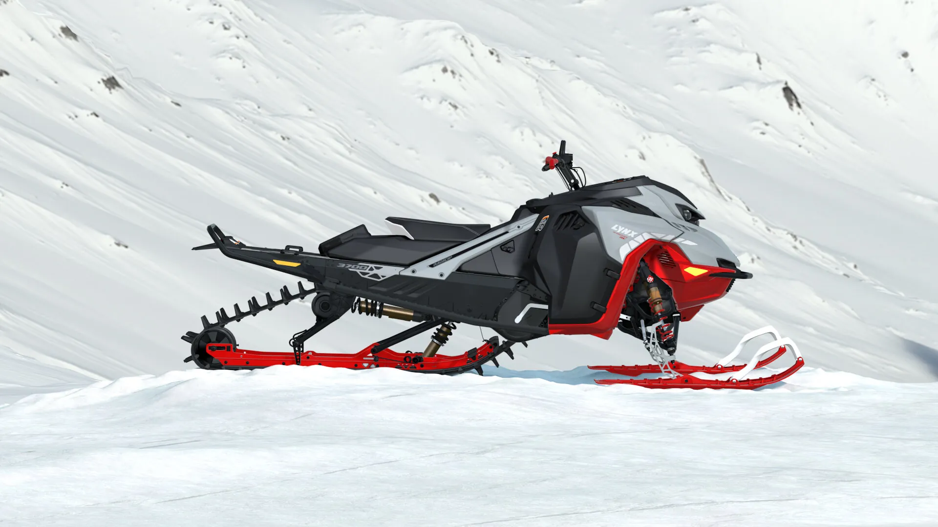 Lynx Shredder RE 2027, Hyper Silver / Viper Red, вид сбоку