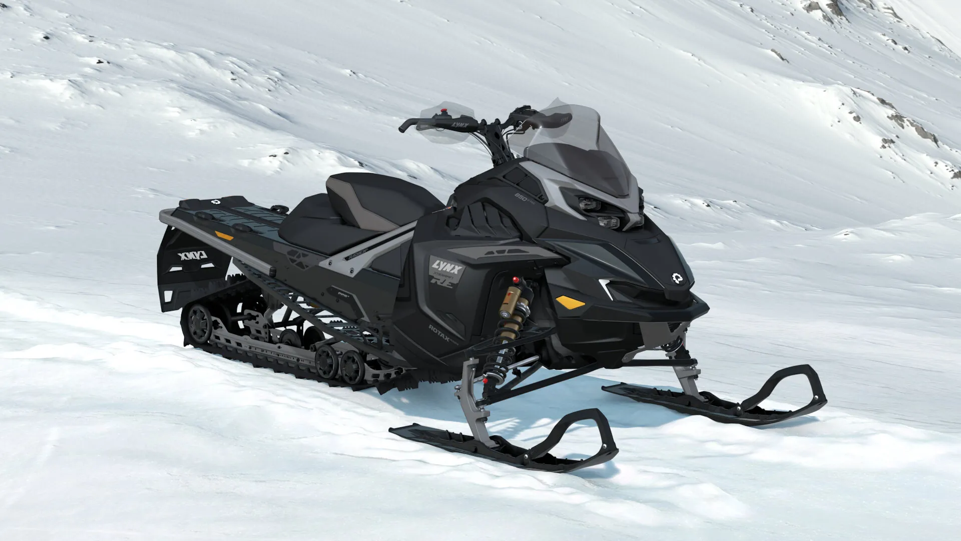 Lynx Xterrain RE 2027, Platinum Silver Satin / Black, вид спереди справа