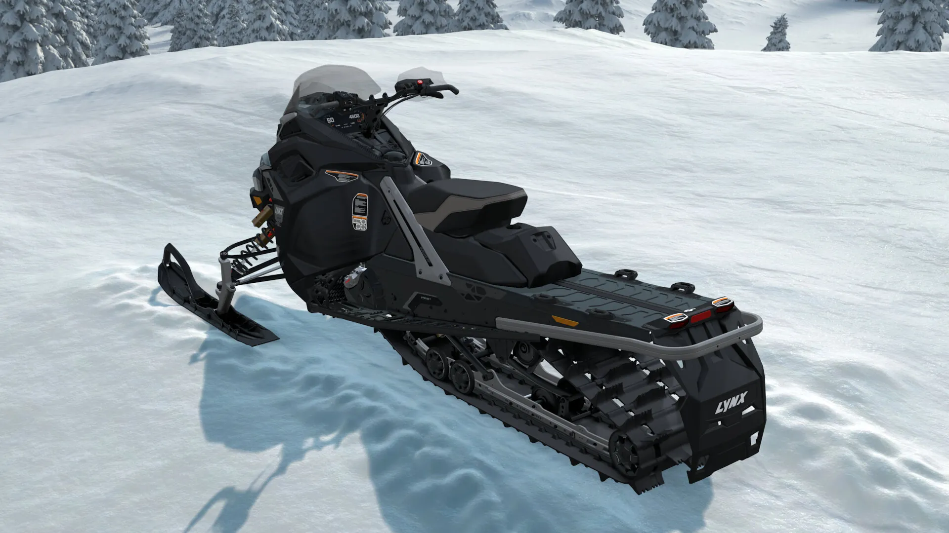 Lynx Xterrain RE 2027, Platinum Silver Satin / Black, вид сзади слева