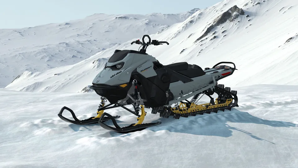 Ski-Doo Summit X 2027, Airy Blue, вид спереди слева