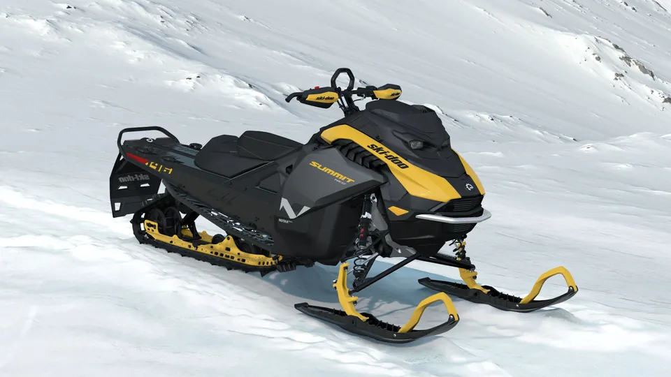 Ski-Doo Summit Neo+ 2027, Neo Yellow, вид спереди справа