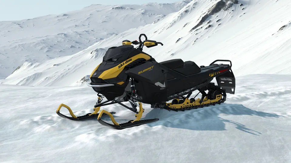Ski-Doo Summit Neo+ 2027, Neo Yellow, вид спереди слева
